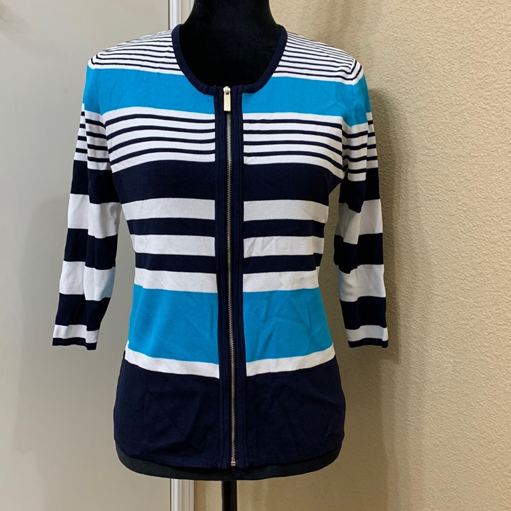 LANALEE MONTREAL stripe zip up women short sleeve